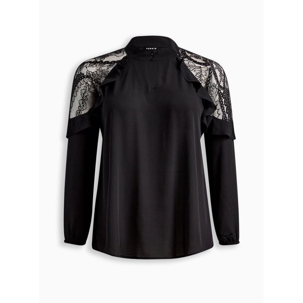 Torrid Georgette Crochet Inset Top Black Plus Size - Picture 4 of 12